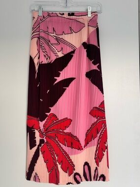 Pink Palm Print Midi Skirt